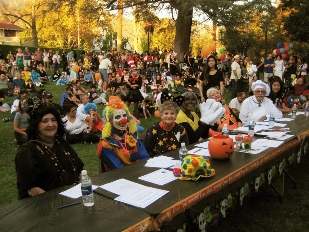 Left to right: SM Pioneer Sally Hawks (Judy Webb-Martin) Nice Clown (Joy Barry) Teeny Bopper (Shirley Anhalt) Grandma Mouse (Susan Henderson) The Little Pumpkin (Jacqui Pergola and Key Clubber Elizabeth Wang)
